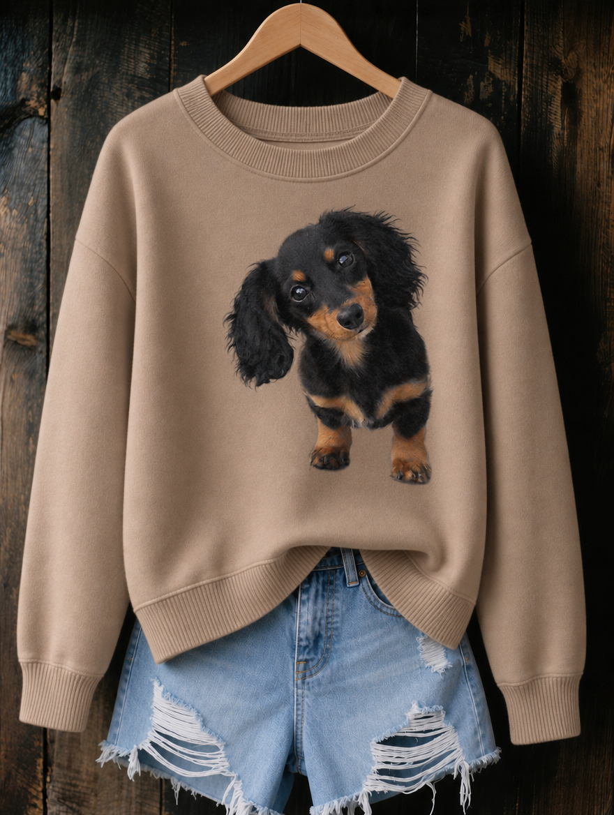 Dolly Dachshund Portrait Jumper in Mocha