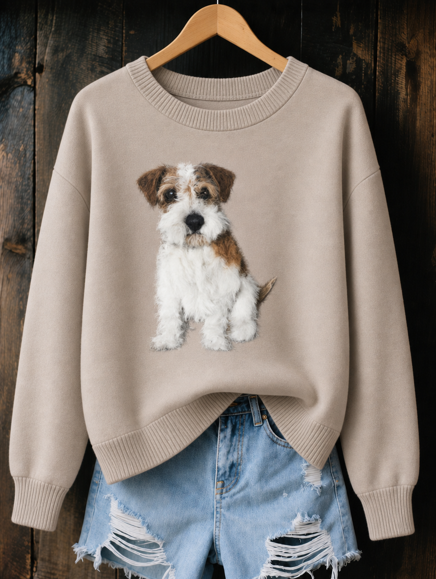 Tess Terrier Print Jumper in Taupe