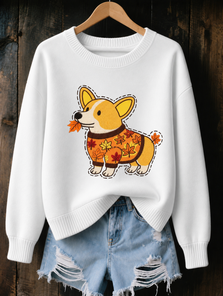 Connie Corgi Print Jumper in White