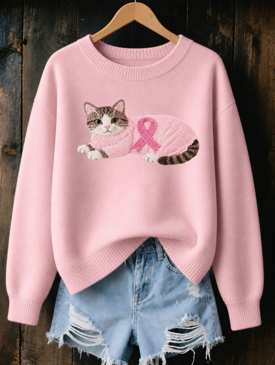 Kitty Cat Print Jumper in Pink