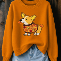Connie Corgi Print Jumper in Mustard