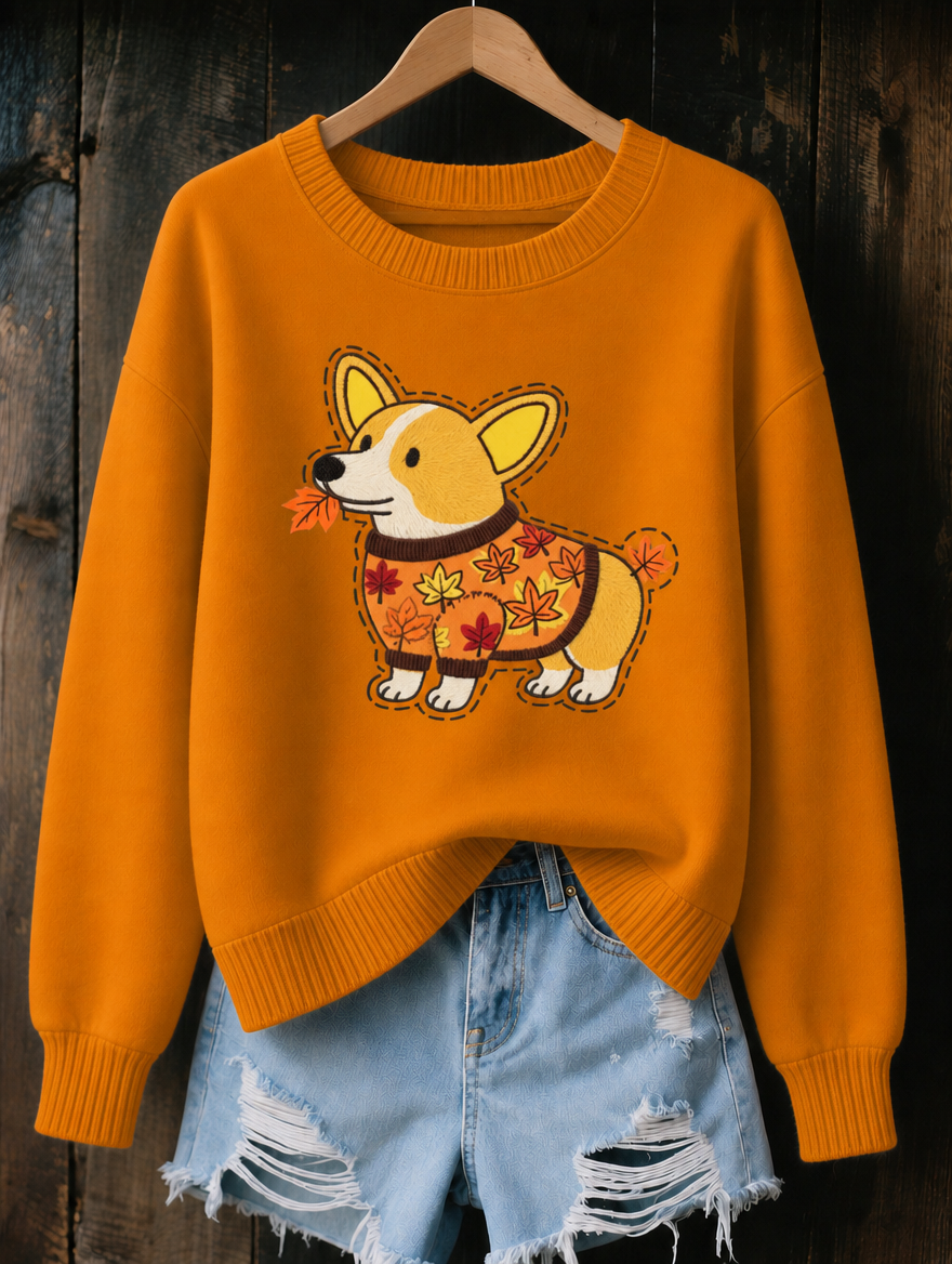 Connie Corgi Print Jumper in Mustard