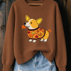 Connie Corgi Print Jumper in Chocolate