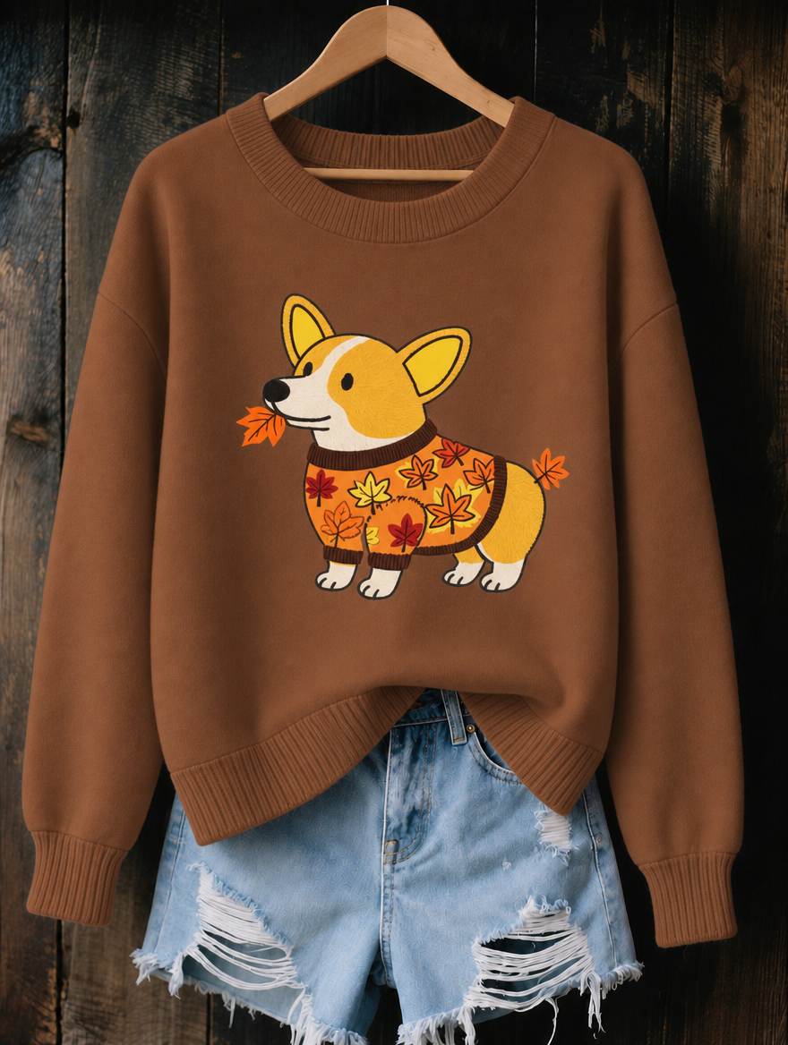 Connie Corgi Print Jumper in Chocolate