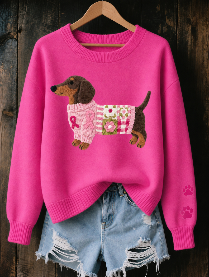 Dotty Dachshund Print Jumper in Pink