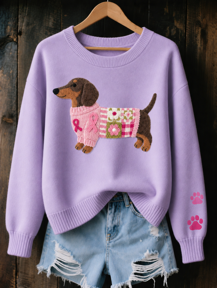 Dotty Dachshund Print Jumper in Lilac