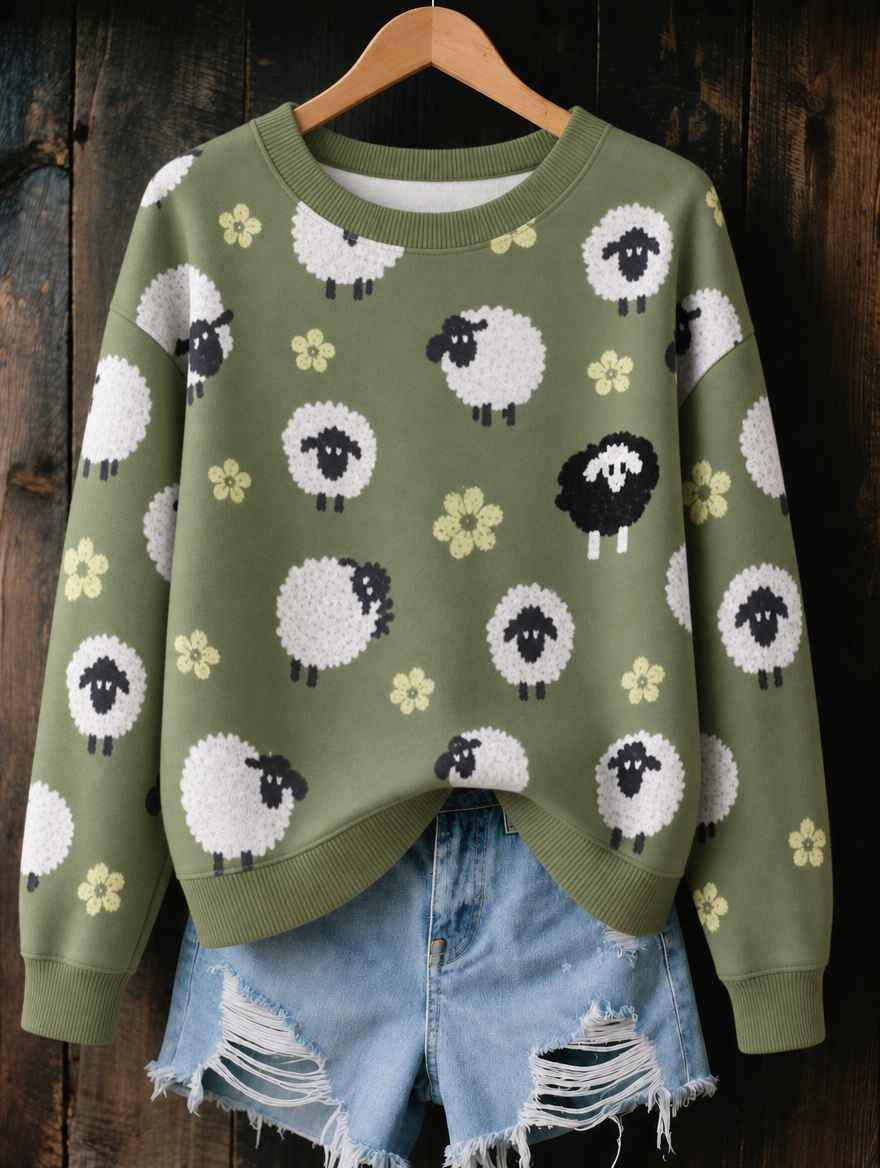 Shirley Sheep Print Jumper in Sage