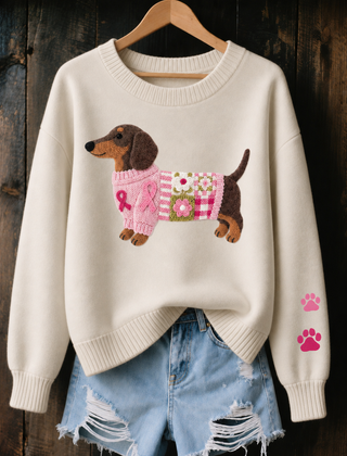 Dotty Dachshund Print Jumper in Beige