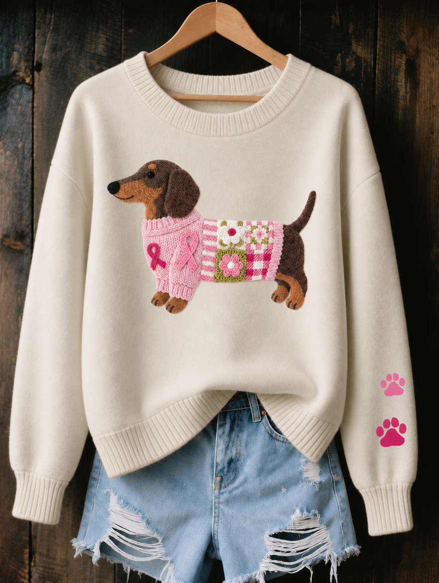 Dotty Dachshund Print Jumper in Beige