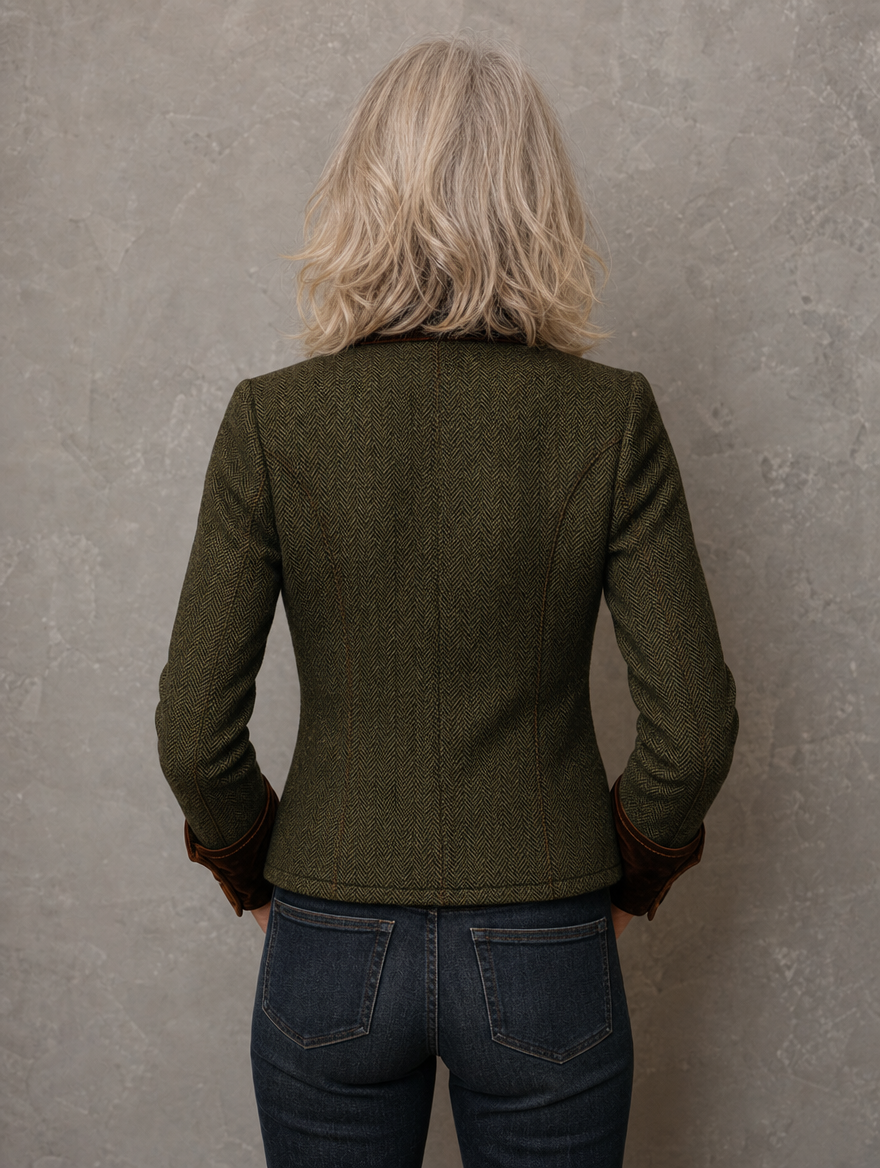 Rachel herringbone jacket in olive, back view