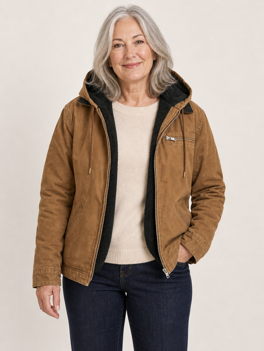 Wellington fleece lined hooded jacket in Camel