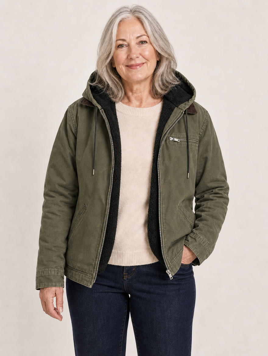 Wellington fleece lined hooded jacket in Olive