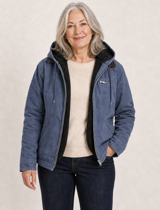 Wellington fleece lined hooded jacket in Denim Blue