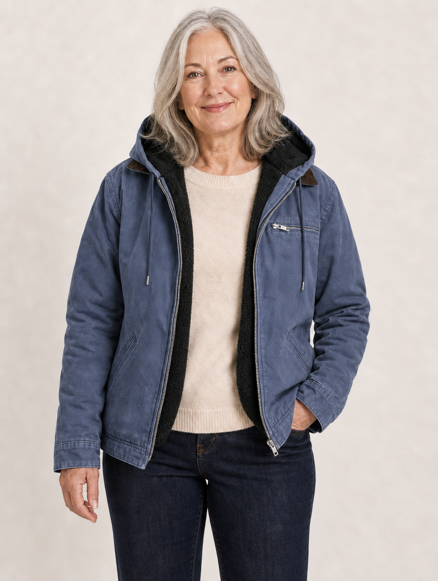 Wellington fleece lined hooded jacket in Denim Blue