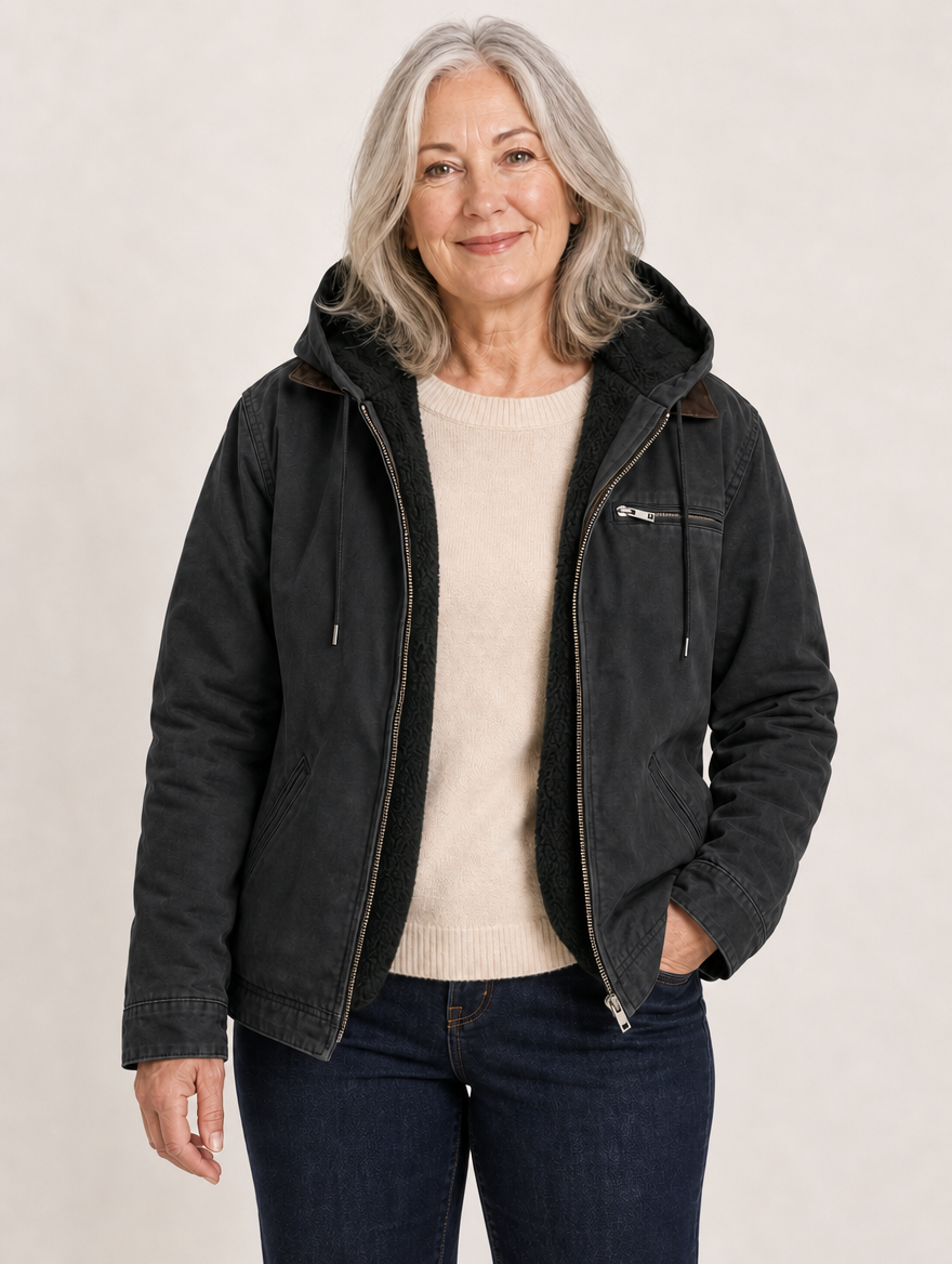 Wellington fleece lined hooded jacket in Black