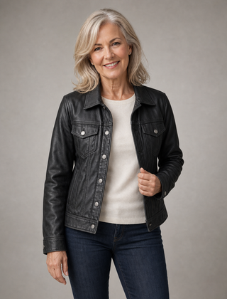 Charlotte leather jacket in Black