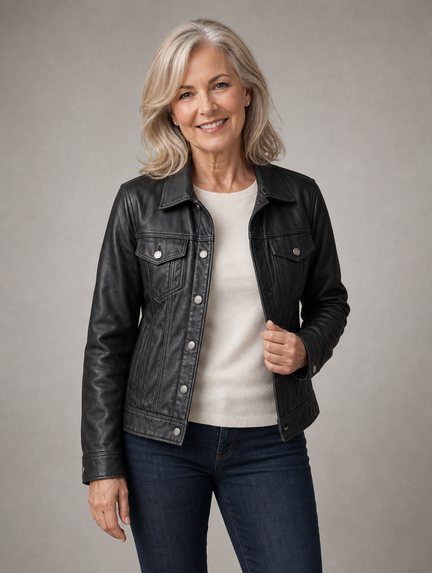 Charlotte leather jacket in Black