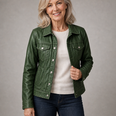 Charlotte leather jacket in Forest Green