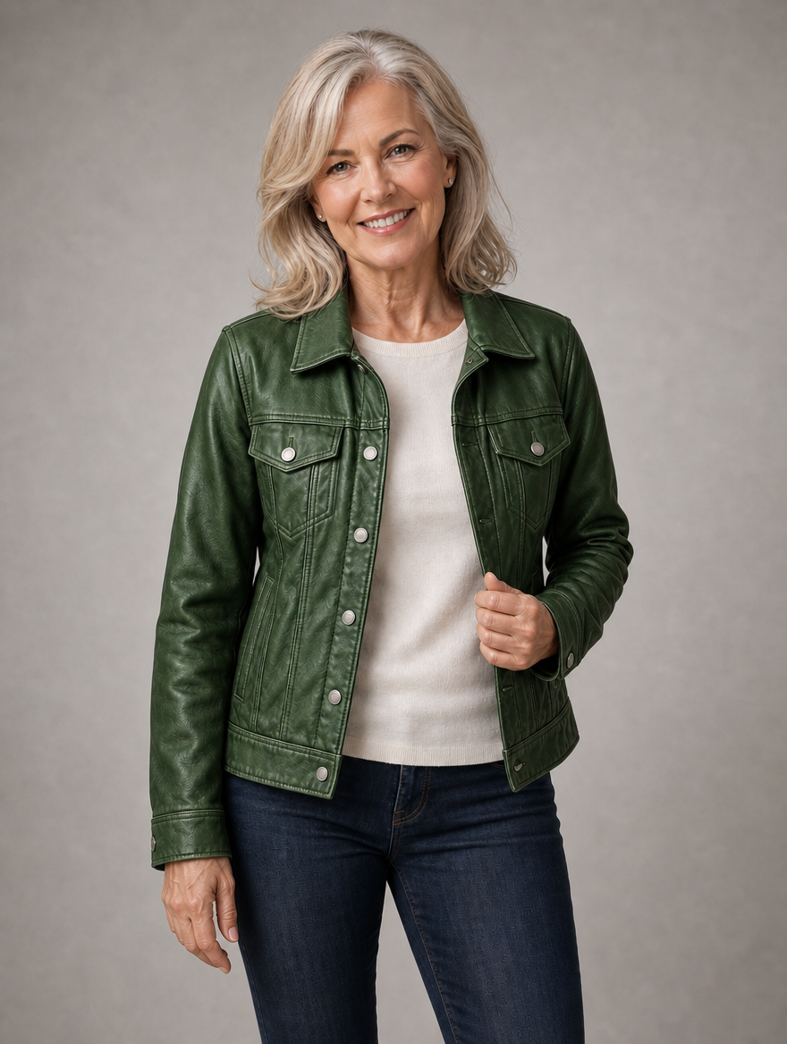 Charlotte leather jacket in Forest Green