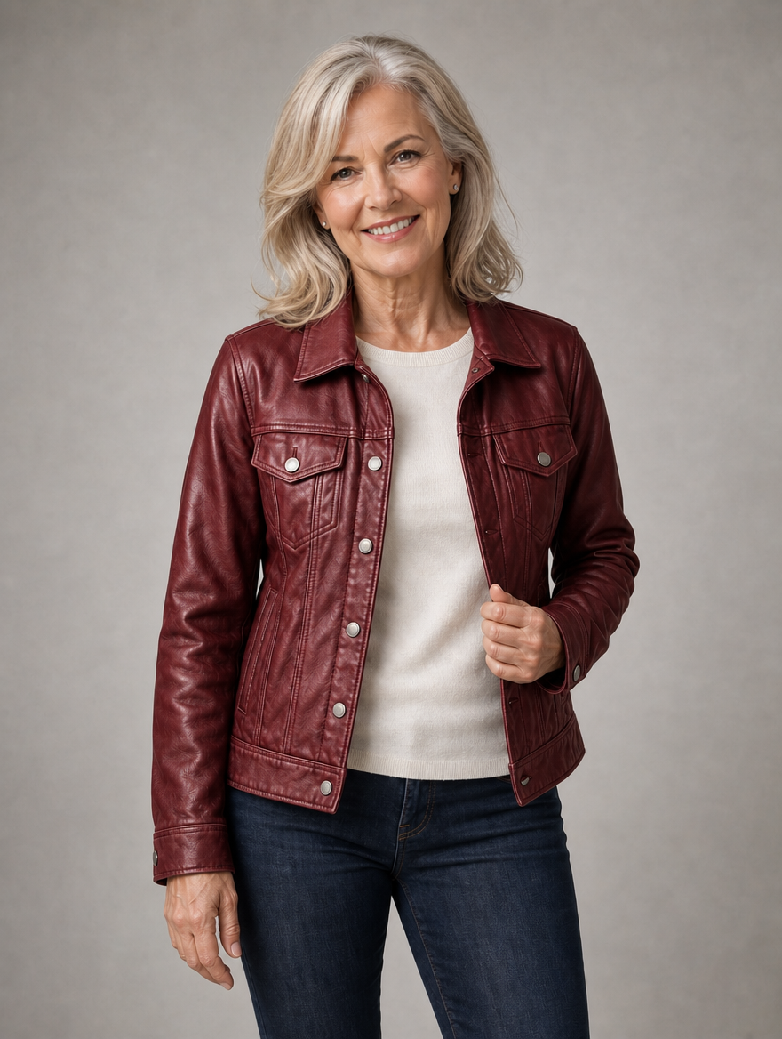 Charlotte leather jacket in Burgundy