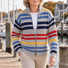 Emmett striped zip cardigan in Grey by the harbour
