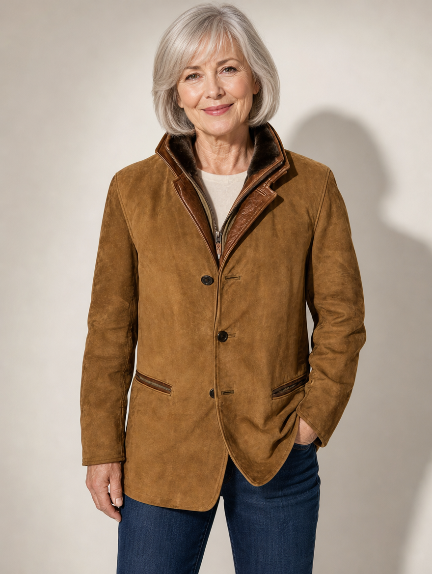 Tabitha vintage suede look jacket in Camel