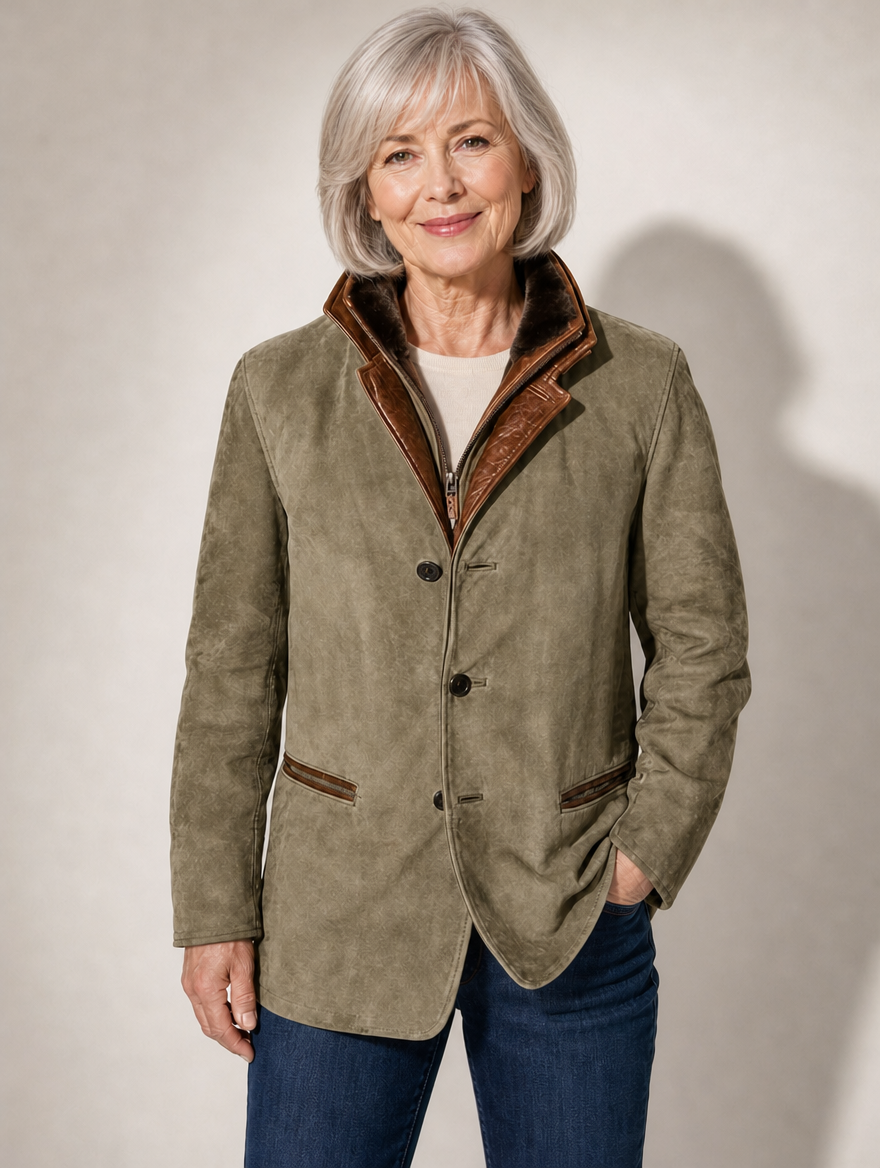 Tabitha vintage suede look jacket in Olive