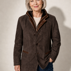 Tabitha vintage suede look jacket in Chocolate