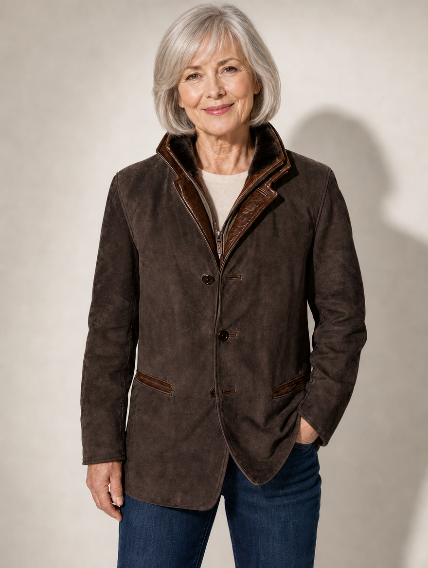 Tabitha vintage suede look jacket in Chocolate