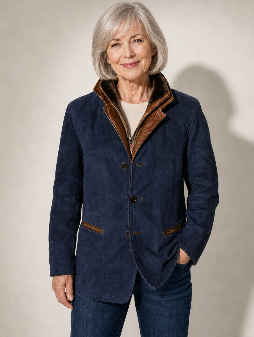 Tabitha vintage suede look jacket in Navy