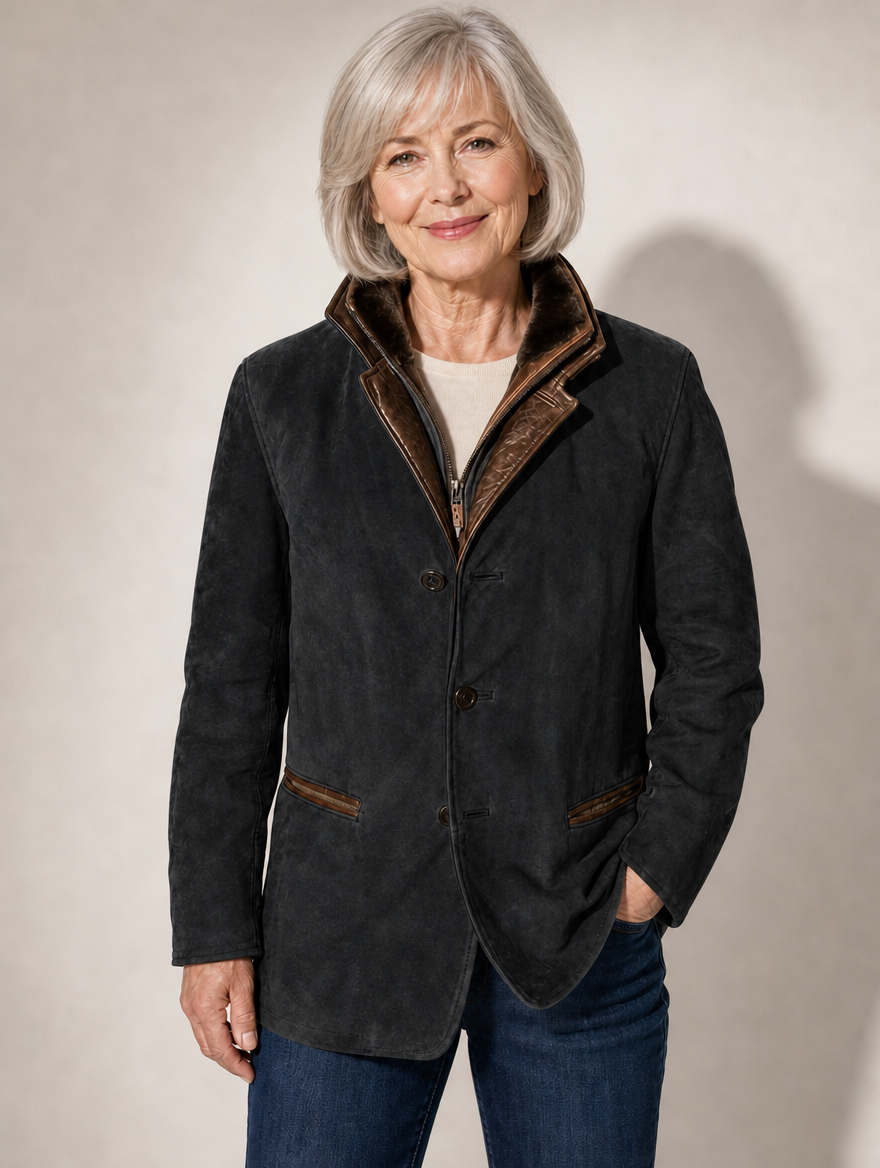 Tabitha vintage suede look jacket in Black
