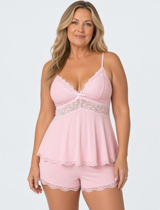 Lucie Lace Pyjama Set, Soft Pink