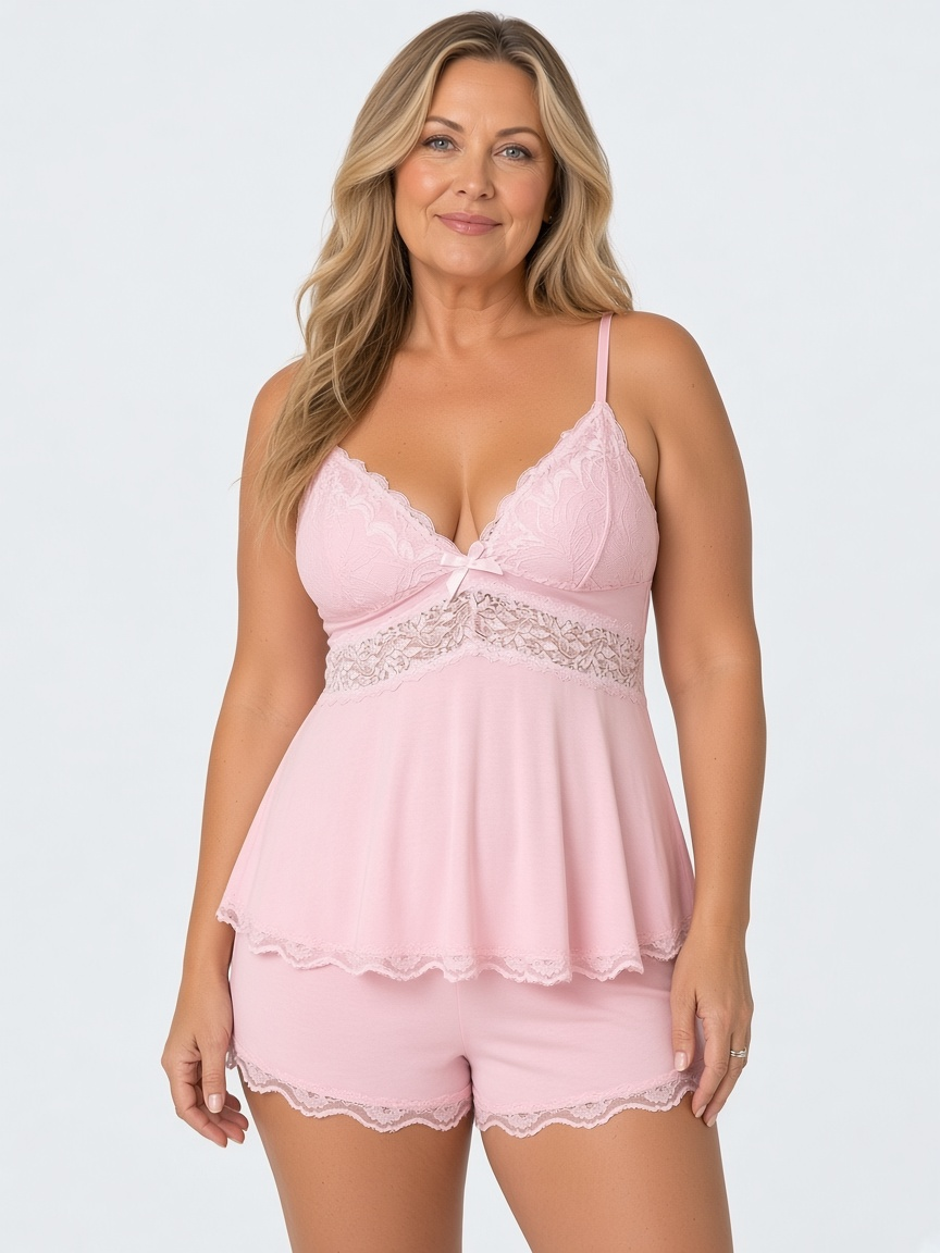 Lucie Lace Pyjama Set, Soft Pink