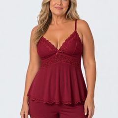 Lucie Lace Pyjama Set, Burgundy