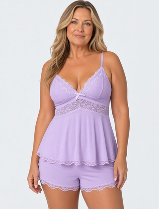 Lucie Lace Pyjama Set, Light Purple
