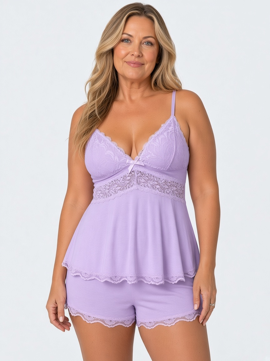 Lucie Lace Pyjama Set, Light Purple