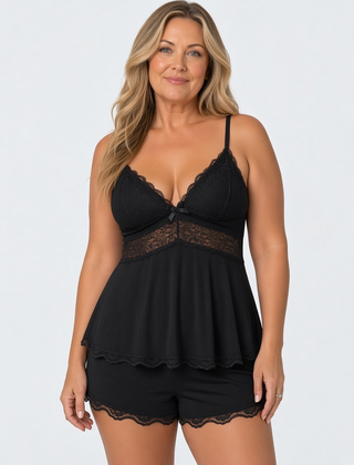 Lucie Lace Pyjama Set, Black
