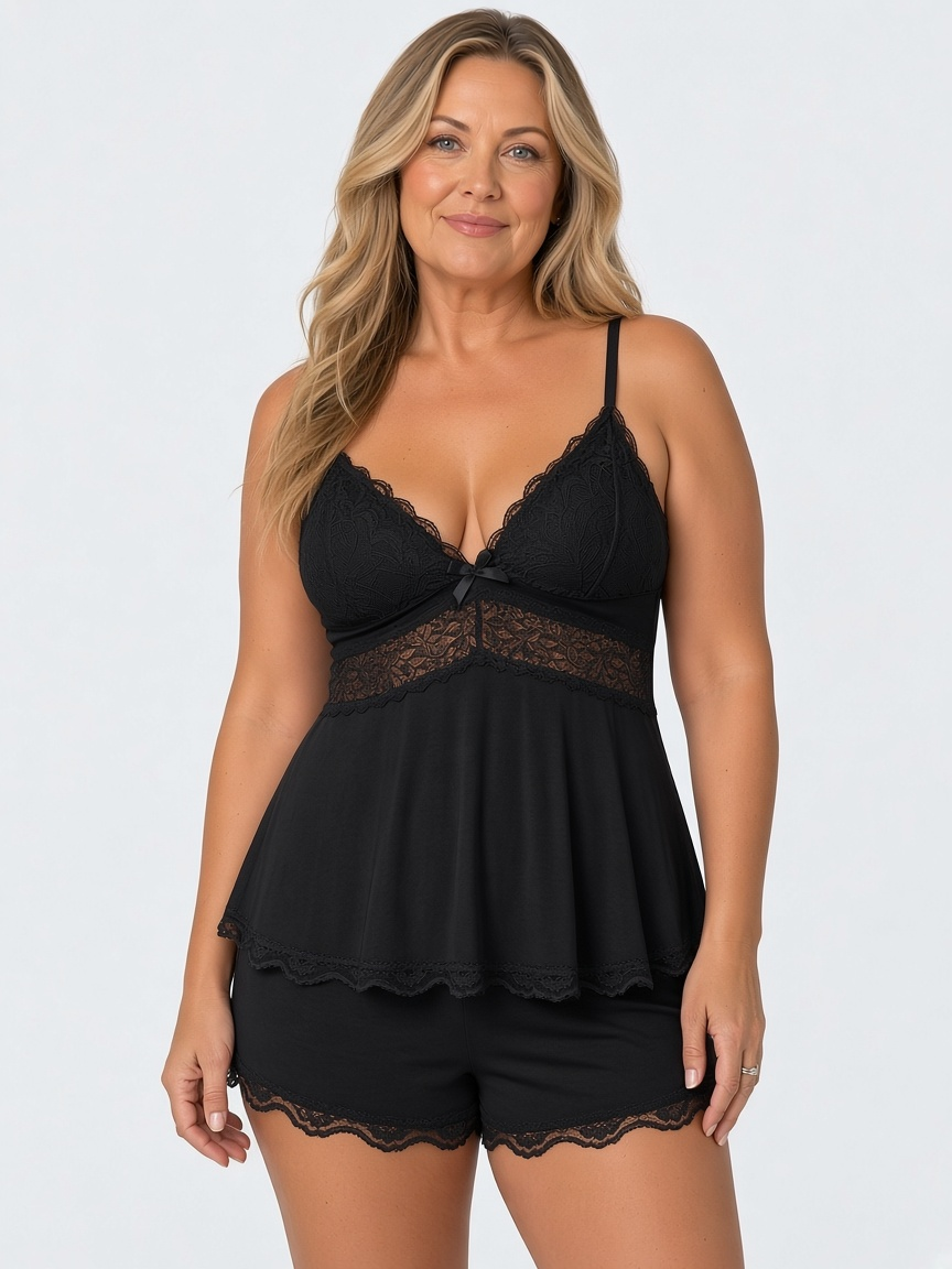 Lucie Lace Pyjama Set, Black