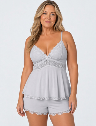 Lucie Lace Pyjama Set, Light Grey