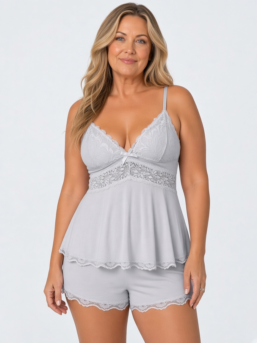 Lucie Lace Pyjama Set, Light Grey