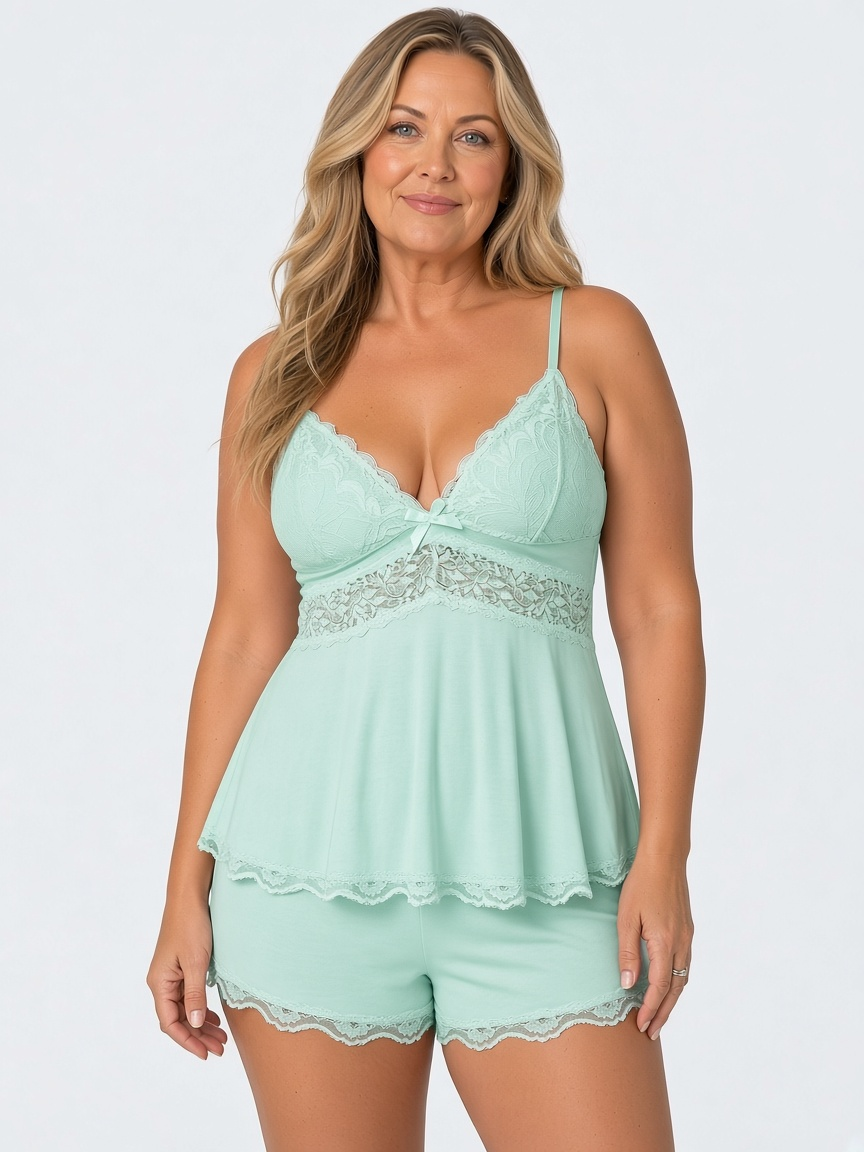 Lucie Lace Pyjama Set, Mint Green