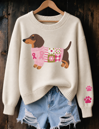 Myron Jumper in Beige with printed dachshund design