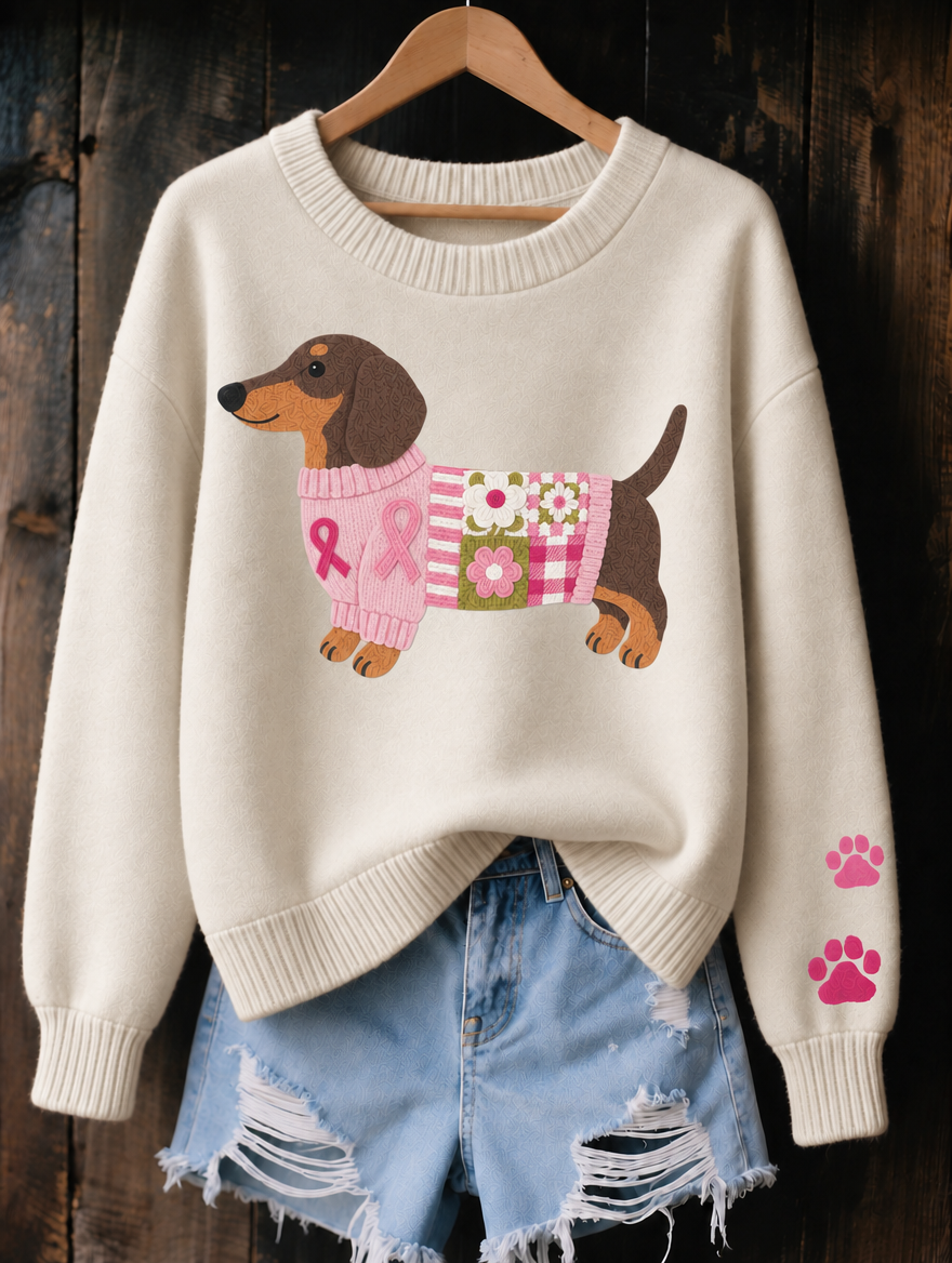 Myron Jumper in Beige with printed dachshund design