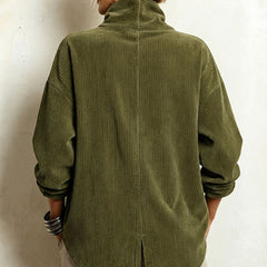 Amber corduroy button up top in Olive Green