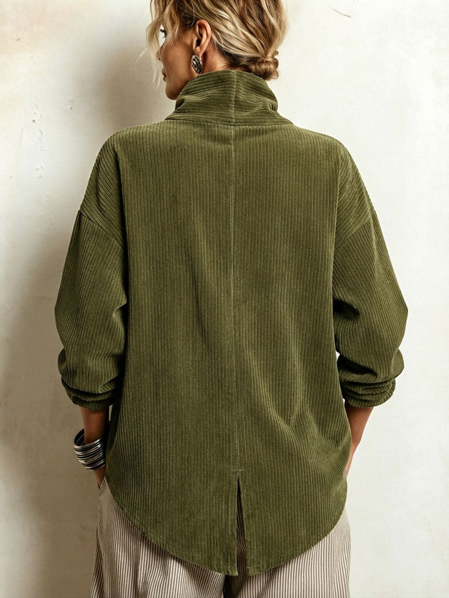 Amber corduroy button up top in Olive Green