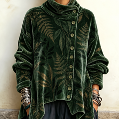 Chloe velvet fern tunic in forest green, front view