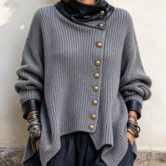 Olivia faux leather trim knit cardigan jacket in Grey