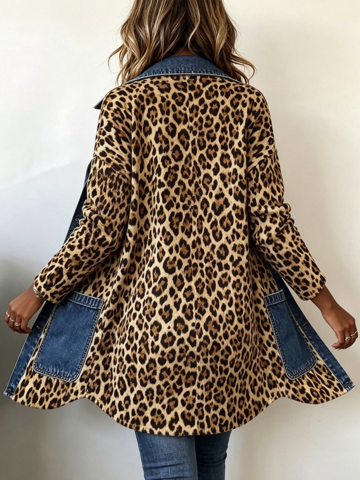 Lorena | Leopard Print Long Jacket with Denim