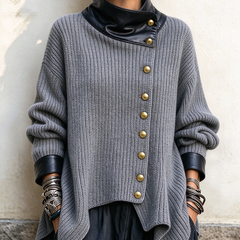 Olivia faux leather trim knit cardigan jacket in Grey