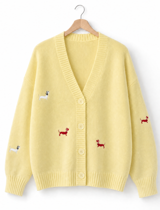 Winnie | Dachshund Embroidered Cardigan in Yellow